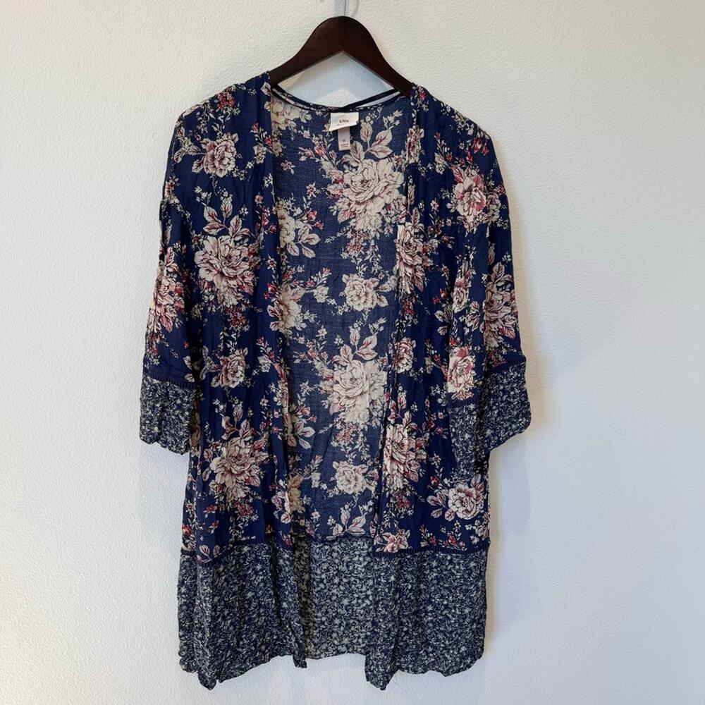 Knox Rose Navy Floral Open Drape Kimono Boho Cardigan- M- Festival - Picture 2 of 10